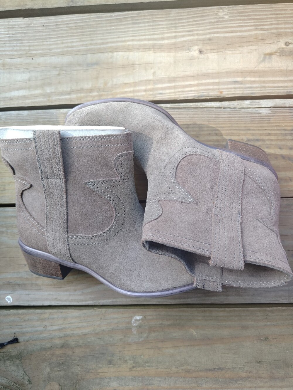 Lucky Brand Terra Suede Ankle Boots Green Western Cowgirl Slip On Women 7.5